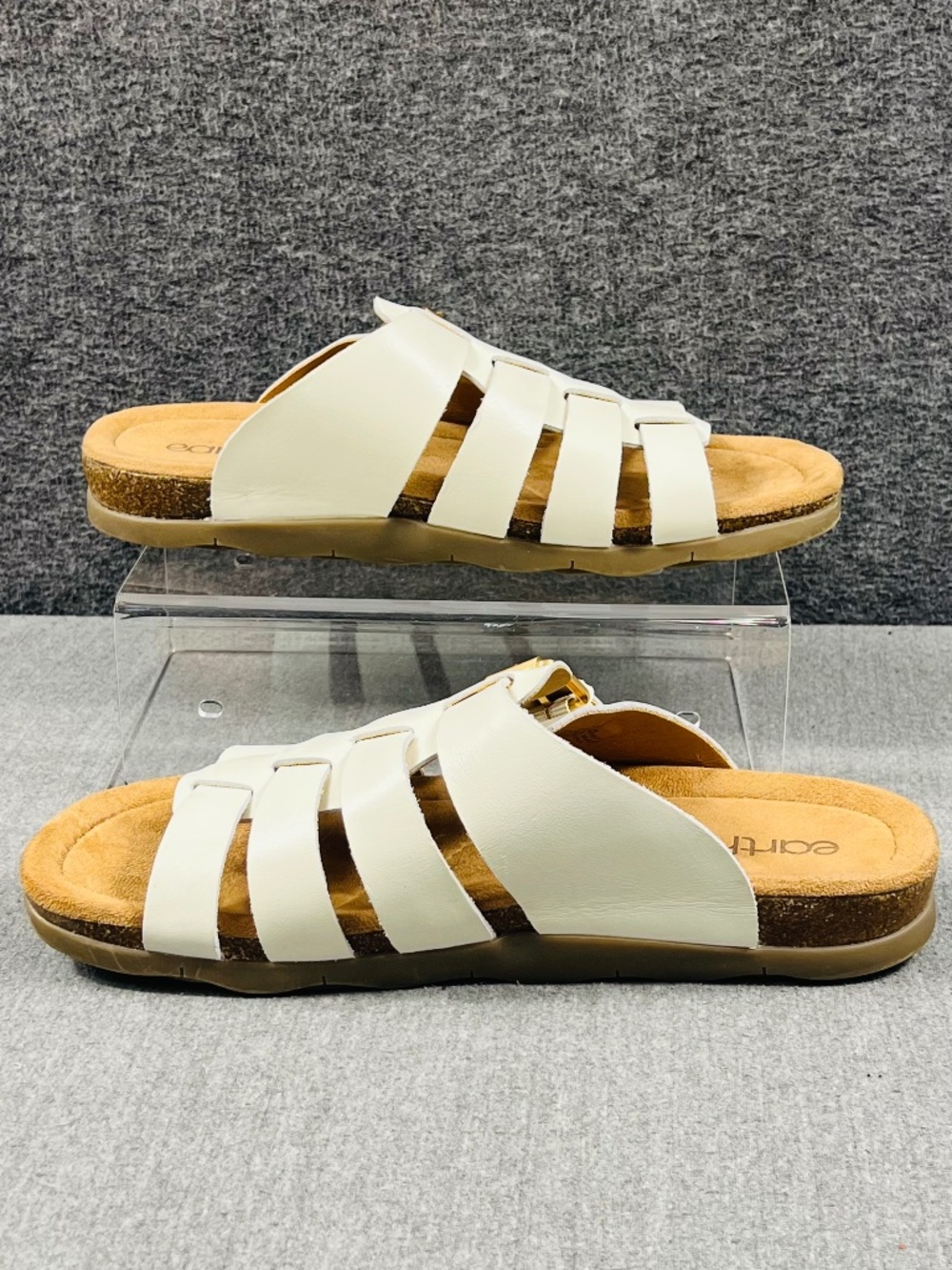 Earth Eteresa Buckle Sandals Leather Upper White Tan Womens 10 Beach Vaca Resort